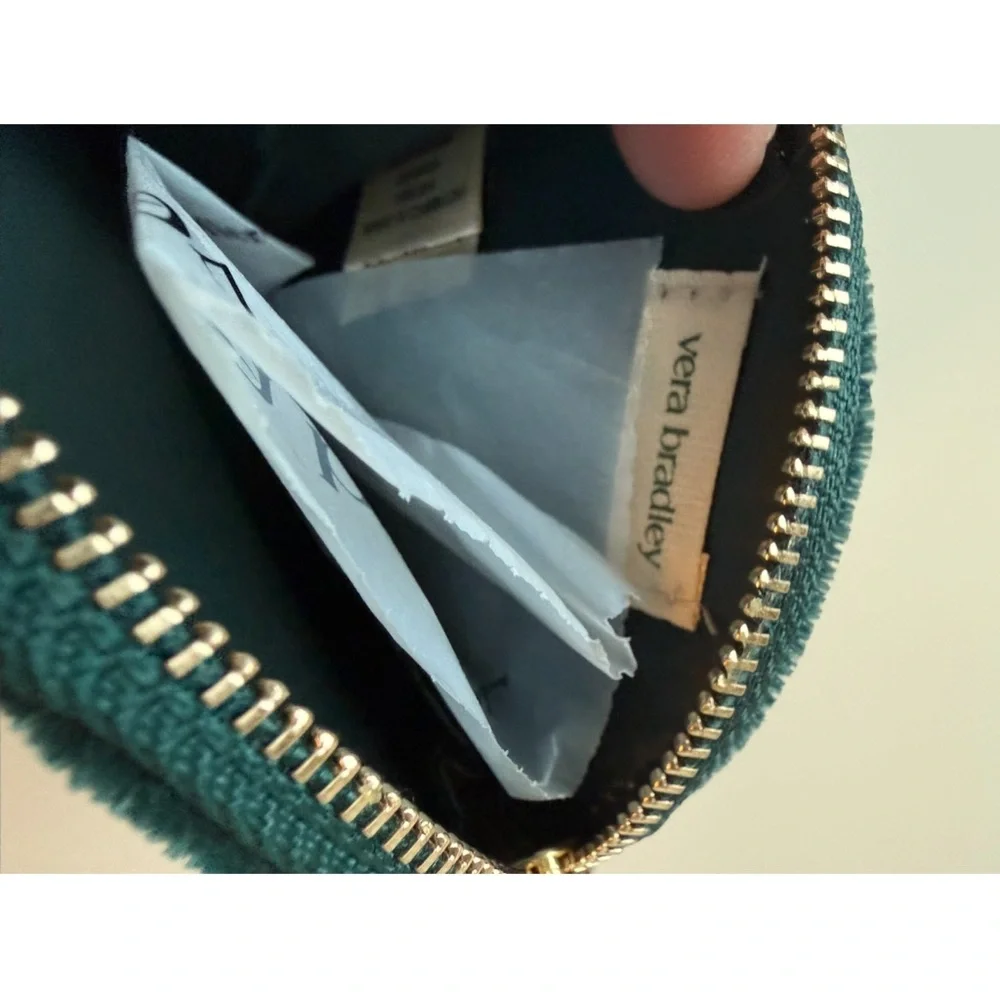 VERA BRADLEY Velvet Round Zip Pouch with appliqué Teddy Bear Goldtone hardware - Picture 5 of 7